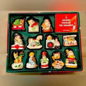 Vintage Ornaments Porcelain SET 12 BOX Made in Taiwan Angel Bear Santa Toys